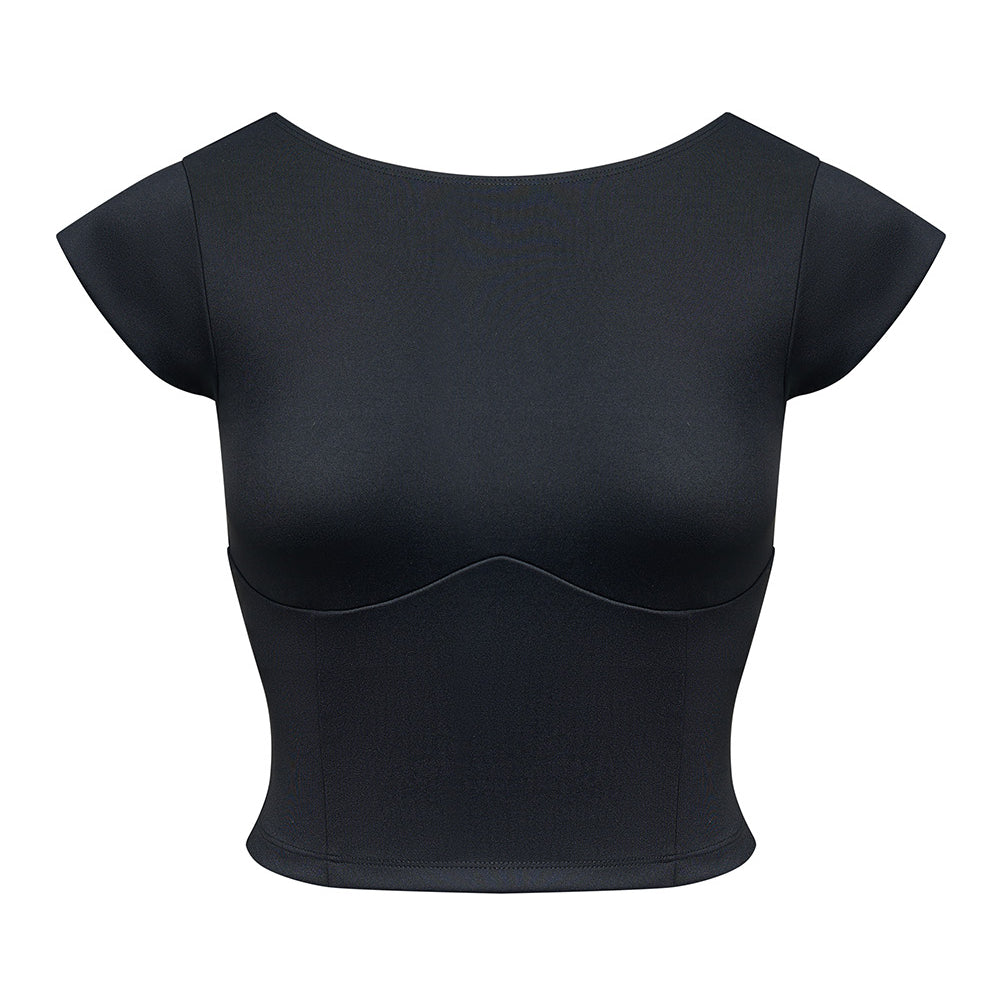 
                      
                        The front of the Camden Square Neck Backless top shown on a white background. The top features internal bra support to sculpt and enhance your natural shape.
                      
                    