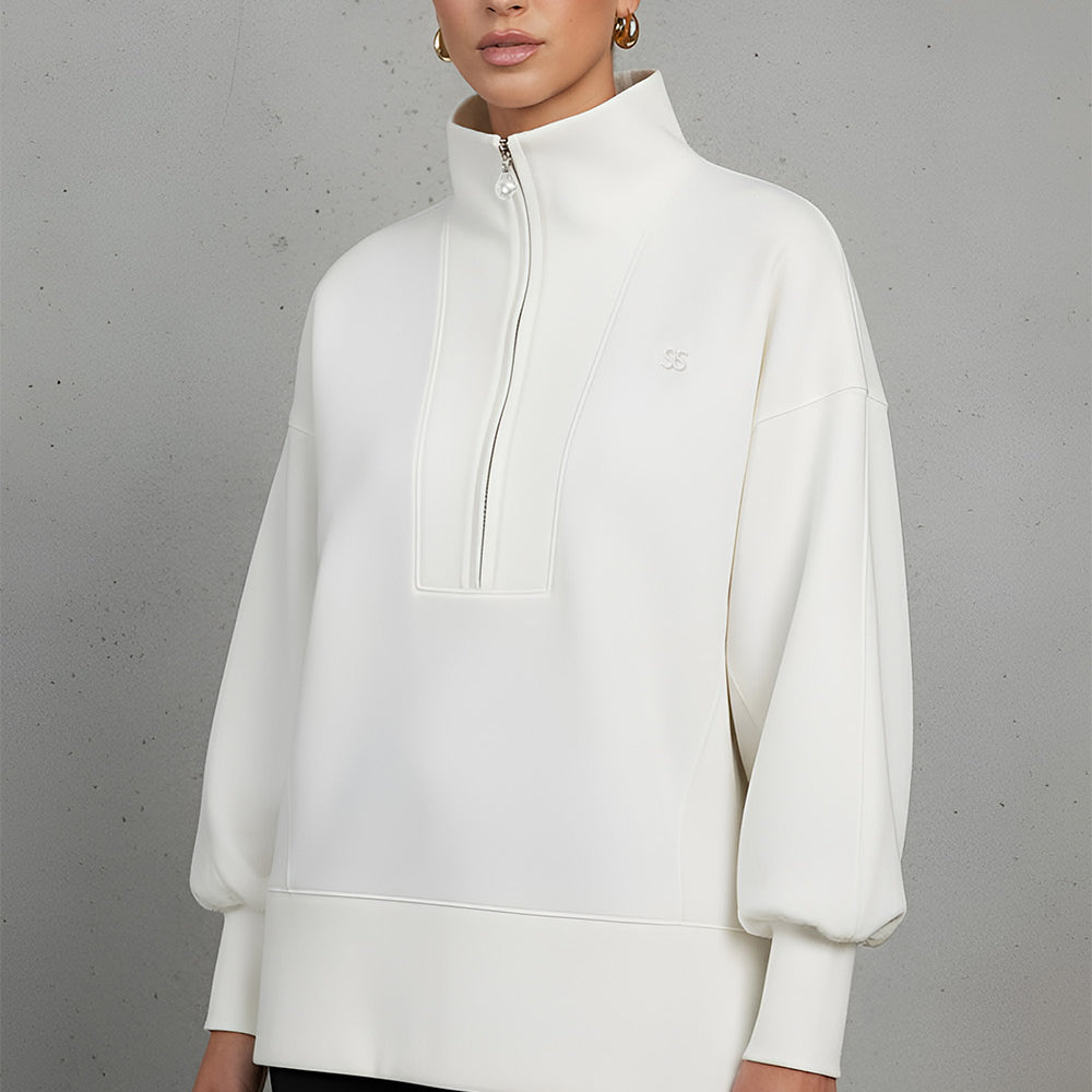 King's Road - Pearl 1/2 Zip Oversized Split Hem Sweatshirt