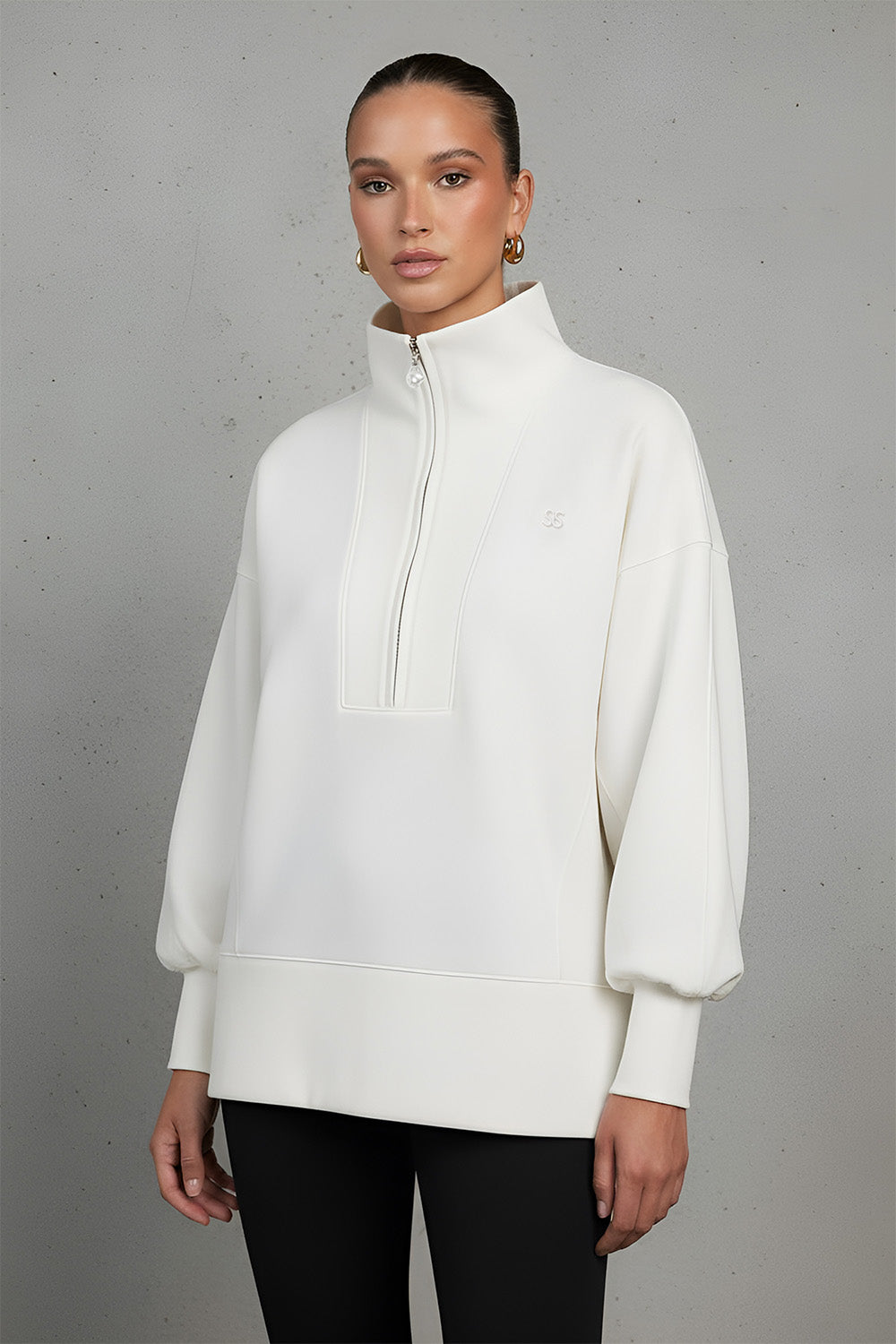 King's Road - Pearl 1/2 Zip Oversized Split Hem Sweatshirt