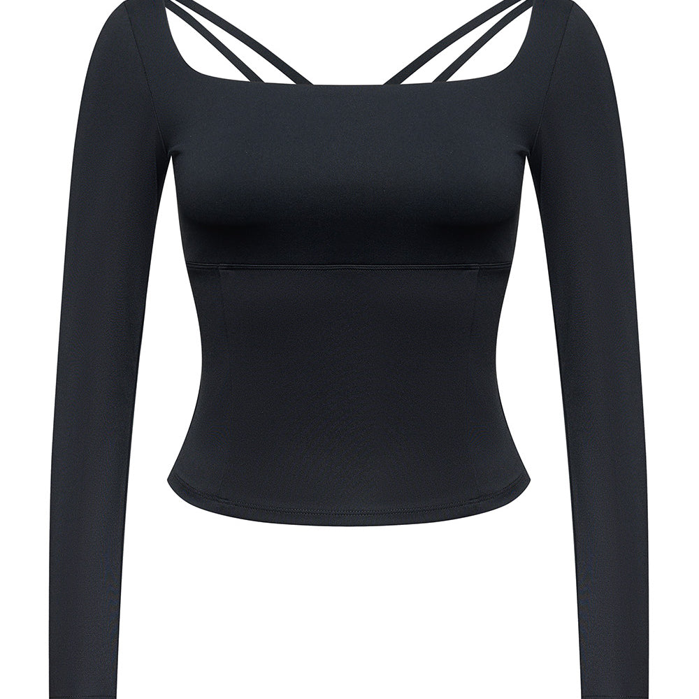 
                      
                        The Kensington Square Neck Cross Back top from Stretch Studio London shown on a white background. 
                      
                    