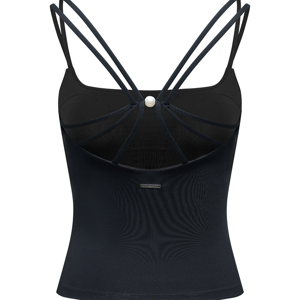 
                      
                        Back detailing of the Richmond Square Neck Cross Back Top from Stretch Studio London, shown on a white background.
                      
                    